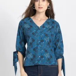SHAYE Teal & Black Floral Print Shirt-image-27