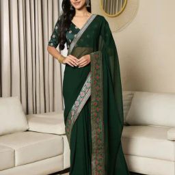 Saree Mall Green Georgette Embellished Saree with Blouse Piece-image-15