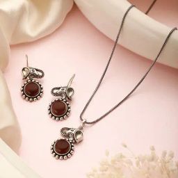Saraf RS Jewellery Red Ruby Minimal Elephant Motif Classic Necklace & Earring Set-14