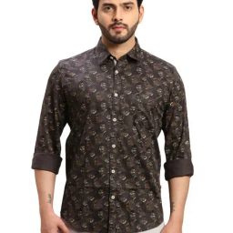 Parx Grey Slim Fit Printed Shirt-image-8
