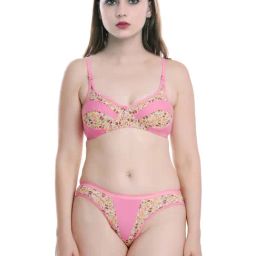 AROUSY Pink Cotton Printed Bra Panty Set-image-32