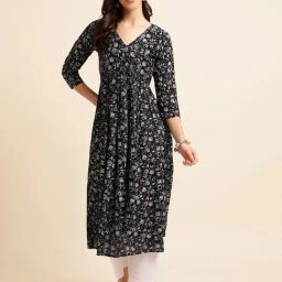 Fabclub Black Printed Fit and Flare Kurta-15