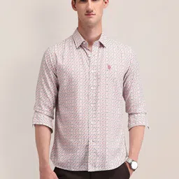 U.S. Polo Assn. Men Modern Spread Collar Micro Ditsy Printed Cotton Slim Fit Casual Shirt-image-16