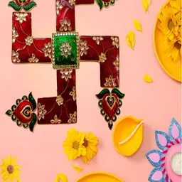 Kala Samarpan Red & Green Swastik Rangoli Sticker With Centerpiece image 5