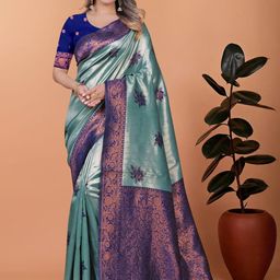 KALINI Ethnic Motifs Zari Art Silk Banarasi Saree-image-30