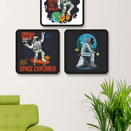 Myntra Elegant Homes Black & Blue 3 Pieces Space Men Printed Wooden Wall Art-image-73