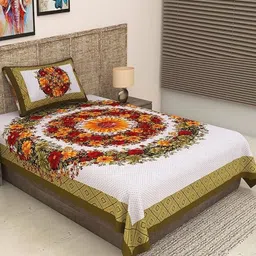 METRO LIVING Green 104 TC Single Bedsheet with 1 Pillow Covers-image-87