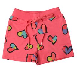 Tiny Girl Hearts Print Detail Shorts - Tomato Red-image-2