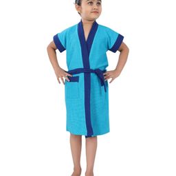 Baby Moo Solid With Piping Kids Half Sleeves Pocket with Waist Belt Bathrobe - Blue-image-25