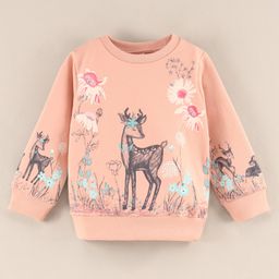 Ollypop Cotton Full Sleeves Sweatshirt Flowers & Dear Print - Peach-picture-45