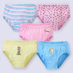 Red Rose Cotton Knit Striped Panties Star Print Pack of 5 - Pink & Blue-image-93