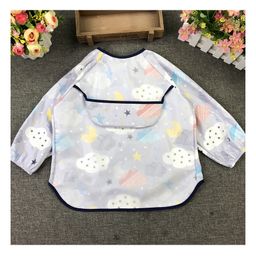 Thread Fairy Full Sleeves Washable Waterproof Baby Feeding Bibs Shirt with Pocket - Blue-18