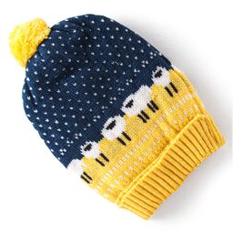 Babyhug Pom Pom Acrylic Woollen Cap Navy Blue & Yellow - Diameter 9.5 cm-image-24