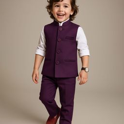 Babyhug Woven Full Sleeves Stretch Fit Party Suit With Waist Coat - Grey & Wine-image-14