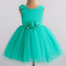 Bluebell Net Sleeveless Frock with Floral Corsage Detailing at Waist - Blue-image-98