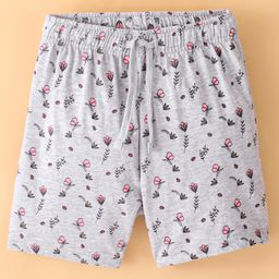 Lazy Bones Cotton Sinker Knit Knee Length Shorts Floral Print - Light Grey-image-58