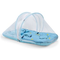 Luv Lap Baby Bed with Thick Mattress Mosquito Net with Zip Closure & Neck Pillow Pilot Print - Blue-image-45