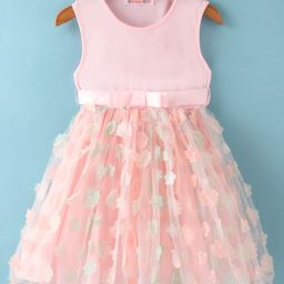 Kookie Kids Sleeveless Party Frock with Floral Applique - Pink-picture-24