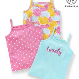 Babyhug 100% Cotton Knit Sleeveless  Antibacterial Slips with Polka Dot & Orange Print  Pack of 3- Multicolour-image-84