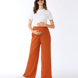 Bella Mama Full Length High Coverage Rib Knit Pant - Brown-image-0