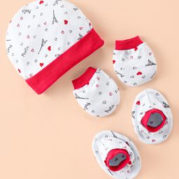 Ben Benny Interlock Knit Heart Printed Cap Mittens & Booties Red - Diameter 9 cm-image-20