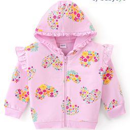 Babyoye 100% Cotton Knit Full Sleeves Sweatshirt With Floral Hearts Print - Pink-image-25