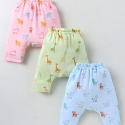 Simply Single Jersey Knit Full Length Diaper Leggings With Animals Print Pack Of 3 - Pink Aqua & Light Green-picture-28