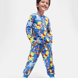 Babyhug Disney Single Jersey Knit Full Sleeves Night Suit with Winnie the PoohPrint -Blue-picture-11