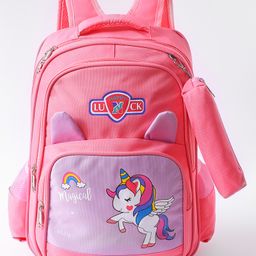 ZOE Unicorn Printed Backpack with Attached Pouch Pink - Height 15 Inches-11