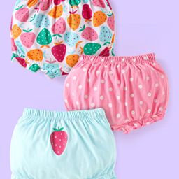 Babyhug Single Jersey Knit Bloomers With Fruit & Polka Dot Print Pack of 3 - Pink Blue & White-image-98