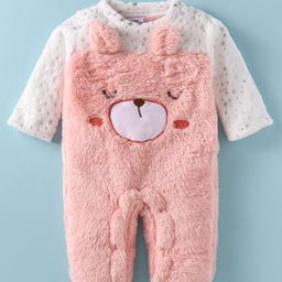 Mom's pet Full Sleeves Bear Face Embroidered Romper - Peach-image-7