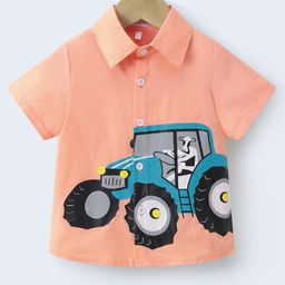 Mark & Mia Cotton Half Sleeves Shirt with Tractor Print - Orange-image-98