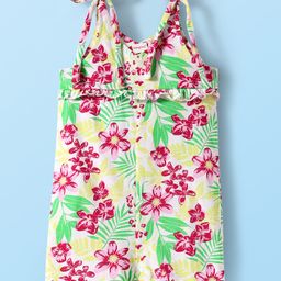 Babyhug Cotton Sleeveless Knit Sleeveless Jumpsuit with with Floral Print - Light Green-image-61