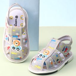 Cute Walk by Babyhug Car Printed Sandals With Velcro Closure & Lion Applique - Grey-image-31