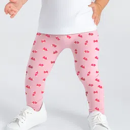 Nautinati Cotton Lycra Knit Strawberries Printed Leggings - Light Pink-picture-34
