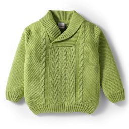 Babyhug Knit Full Sleeves Pullover Sweater with Cable Knit Design - Light Green-picture-44