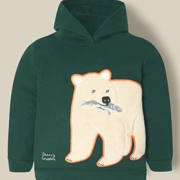 Cherry Crumble By Nitt Hyman Knit Full Sleeves Bear Patch Detailed Light Winter Hooded Sweatshirt - Dark Green-picture-11