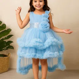 Lagorii Girls Blue Layered Ruffled With Sequins Party Frock-picture-26