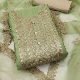 KALINI Floral Yoke Design Sequined Unstitched Dress Material-image-99