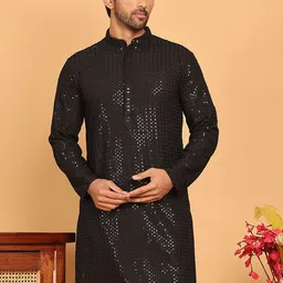 Jompers Geometric Sequined Embellished Mandarin Straight Kurta-image-56
