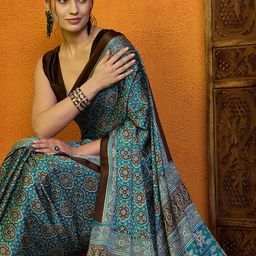 Sangria Ajrak Printed Satin Saree With Blouse Piece-15
