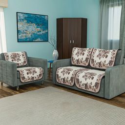 Aura Brown & Off White Cotton Sofa Cover-image-66