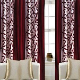 BELLA TRUE Maroon & White 4 Pieces Floral Printed Door Curtains-image-92