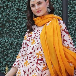 Taavi Women Floral Printed Cotton Straight Kurta with Trousers & Dupatta-picture-44