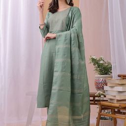 KALINI Women Ethnic Motifs Embroidered Sequinned Kurta with Trousers & With Dupatta-image-59