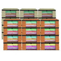 Kuber Industries Cream & Orange 24 Pieces Printed Foldable Multi Utility Organisers-26