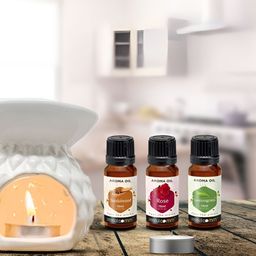 PEEPALCOMM 6Pcs White Textured Ceramic T-light Aroma Diffuser With Oils - 15 ml Each-image-69