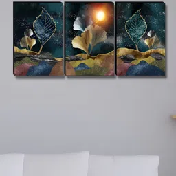 Myntra Elegant Homes Blue & Brown 3 Pieces Leaf And Moon Printed Wall Arts-image-71