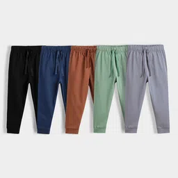 Orange Sugar Infants Kids Pack Of 5 Pure Cotton Mid-Rise Regular Fit Joggers-picture-36
