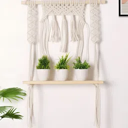 Decazone Beige & Off White Bohemian Wooden Wall Hanging Shelf-29